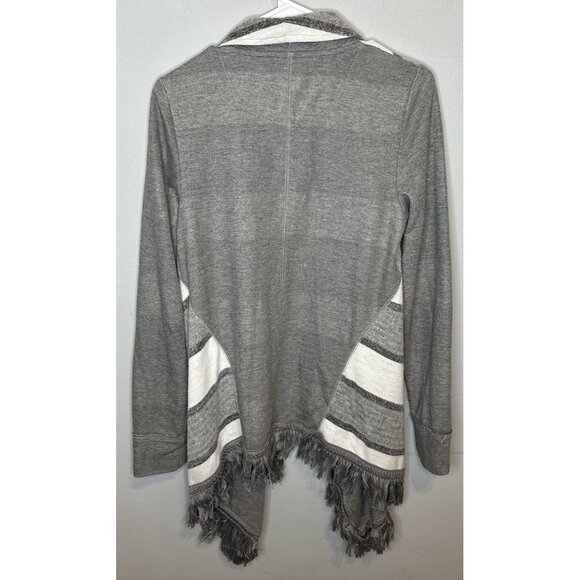 Anthropologie Saturday Sunday Cardigan Medium Gray Grey Fringe Striped - Picture 2 of 7